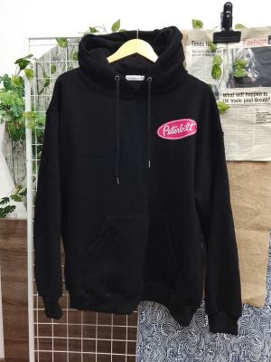 Black Unisex Hoodie with Pink Logo – Size L